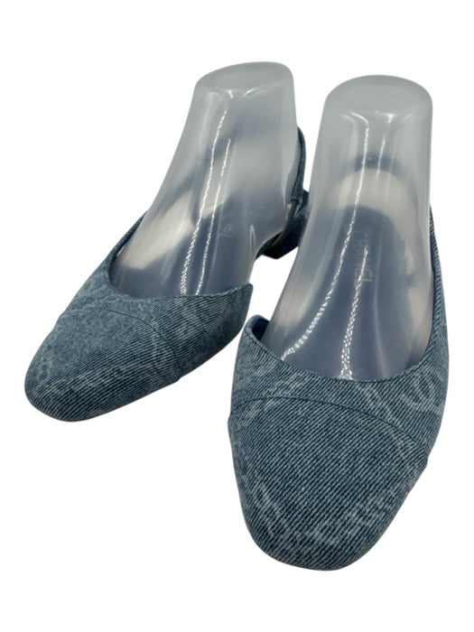 Chanel Shoe Size 39C Medium Wash Leather & Textile Squared Toe Slingbacks Medium Wash / 39C