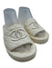 Chanel Shoe Size 38 Cream White Leather & Rubber open toe Quilted Slide Sandals Cream White / 38