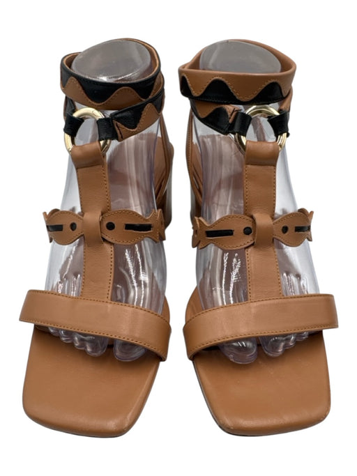 Di Gaia Shoe Size 39 Brown & Black Leather open toe Scalloped Caged Sandals Brown & Black / 39