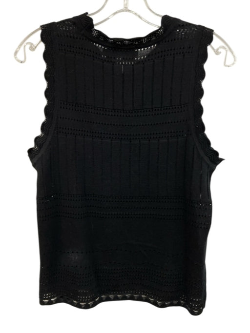Derek Lam 10 Crosby Size Large Black Cotton Sleeveless Open Knit Scalloped Top Black / Large