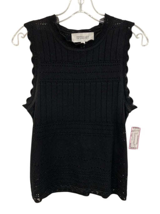 Derek Lam 10 Crosby Size Large Black Cotton Sleeveless Open Knit Scalloped Top Black / Large