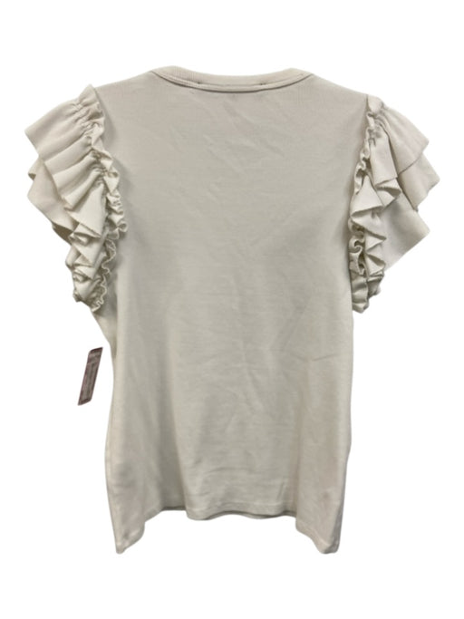 Veronica Beard Jeans Size Large White Cotton Blend Ruffle Cap Sleeve Ribbed Top White / Large