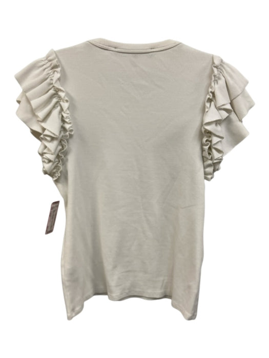 Veronica Beard Jeans Size Large White Cotton Blend Ruffle Cap Sleeve Ribbed Top White / Large