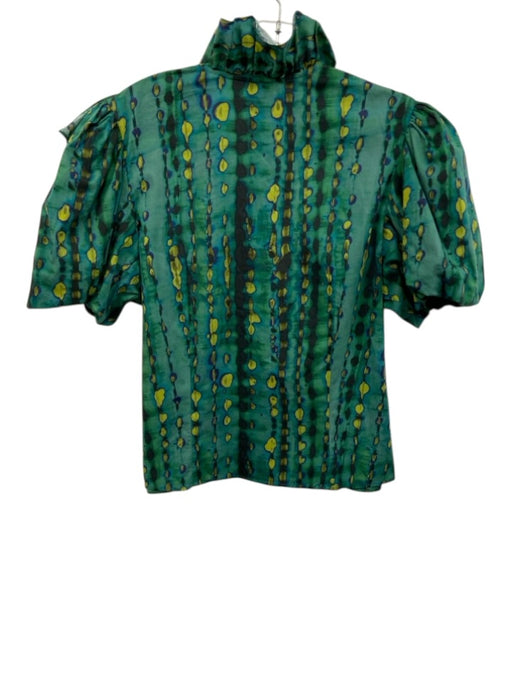 Hunter Bell Size Large Green, Blue, Black Cotton Blend Short Bubble Sleeve Top Green, Blue, Black / Large