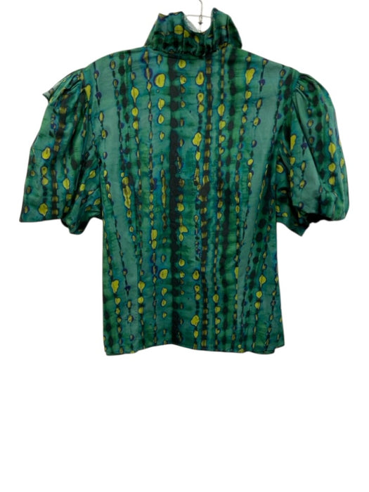 Hunter Bell Size Large Green, Blue, Black Cotton Blend Short Bubble Sleeve Top Green, Blue, Black / Large
