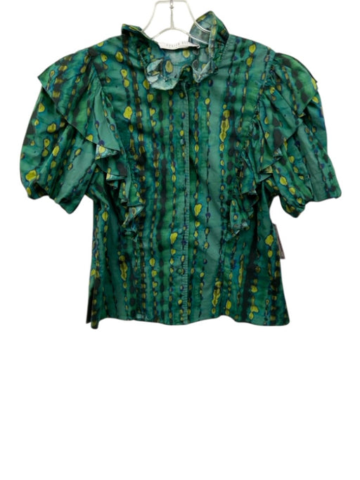 Hunter Bell Size Large Green, Blue, Black Cotton Blend Short Bubble Sleeve Top Green, Blue, Black / Large