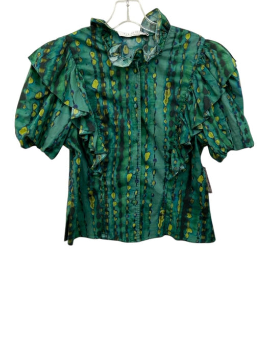 Hunter Bell Size Large Green, Blue, Black Cotton Blend Short Bubble Sleeve Top Green, Blue, Black / Large