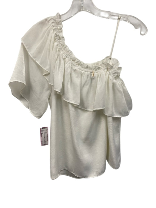 Misa Size Medium White Viscose Spaghetti Strap Ruffle Short Sleeve Top White / Medium