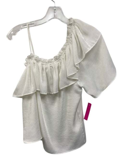 Misa Size Medium White Viscose Spaghetti Strap Ruffle Short Sleeve Top White / Medium