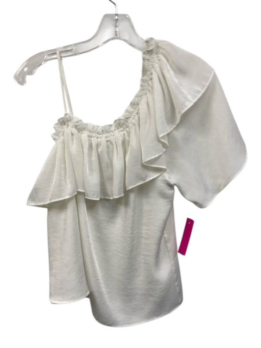 Misa Size Medium White Viscose Spaghetti Strap Ruffle Short Sleeve Top White / Medium