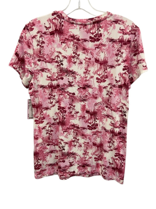 L'agence Size Medium Pink & White Rayon Blend Short Sleeve Toile Tee Top Pink & White / Medium