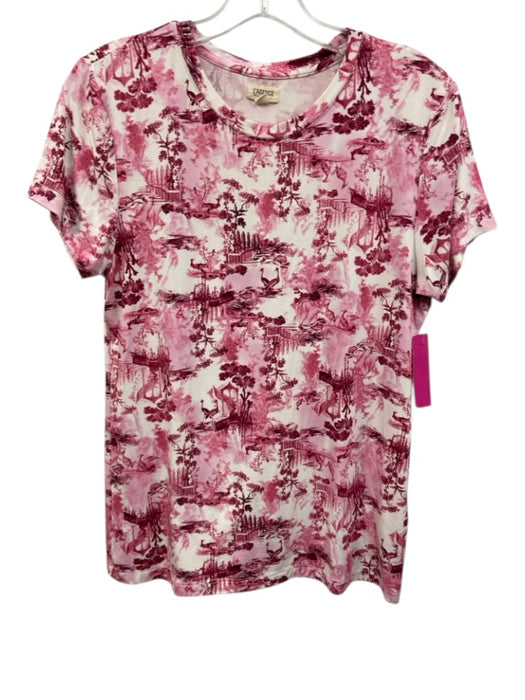 L'agence Size Medium Pink & White Rayon Blend Short Sleeve Toile Tee Top Pink & White / Medium