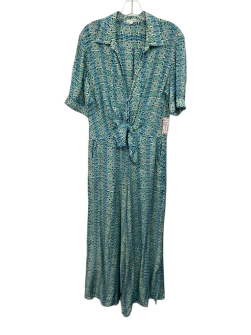 Poupette St. Barth Size Medium Blue, Green, White Short Sleeve Wide Leg Jumpsuit Blue, Green, White / Medium