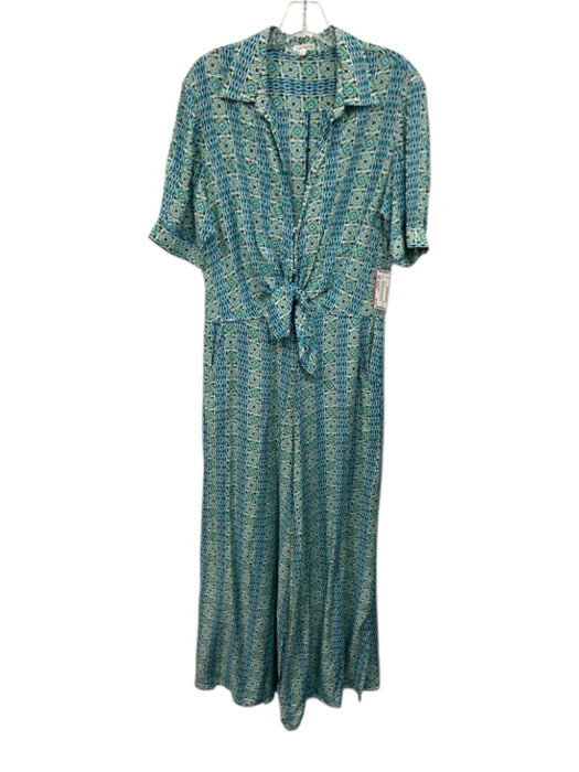 Poupette St. Barth Size Medium Blue, Green, White Short Sleeve Wide Leg Jumpsuit Blue, Green, White / Medium