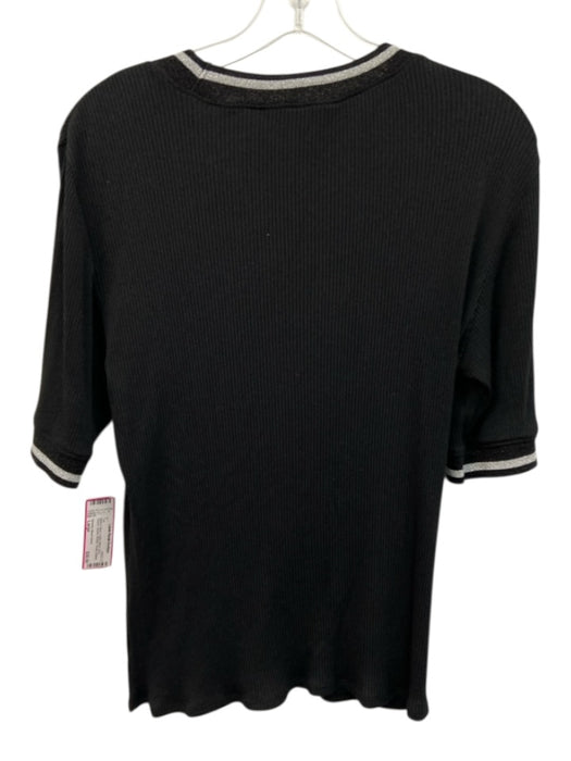 Veronica Beard Jeans Size Large Black & Silver Cotton Blend Short Sleeve Top Black & Silver / Large