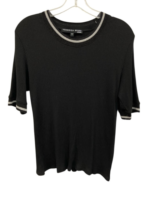 Veronica Beard Jeans Size Large Black & Silver Cotton Blend Short Sleeve Top Black & Silver / Large