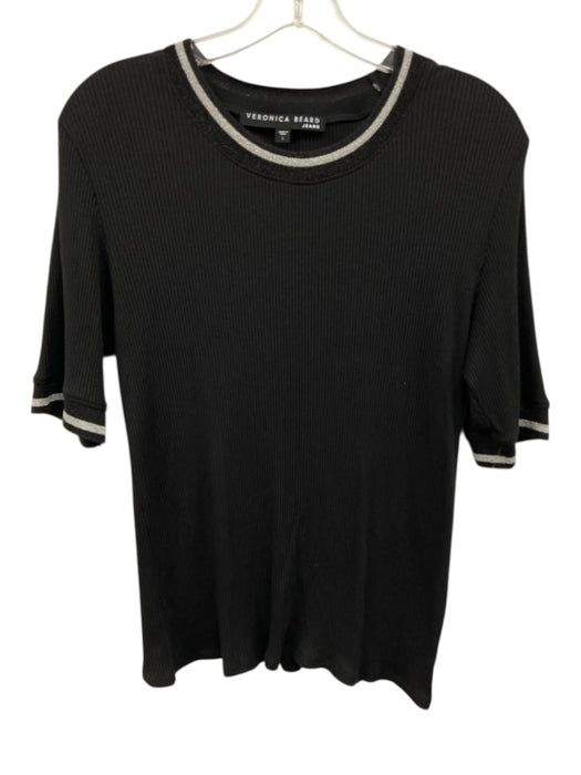 Veronica Beard Jeans Size Large Black & Silver Cotton Blend Short Sleeve Top Black & Silver / Large