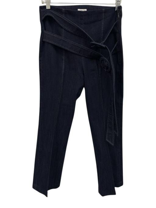 Cinq a Sept Size 8 Dark Wash Cotton Denim High Rise Contrast Stitch Belted Pants Dark Wash / 8