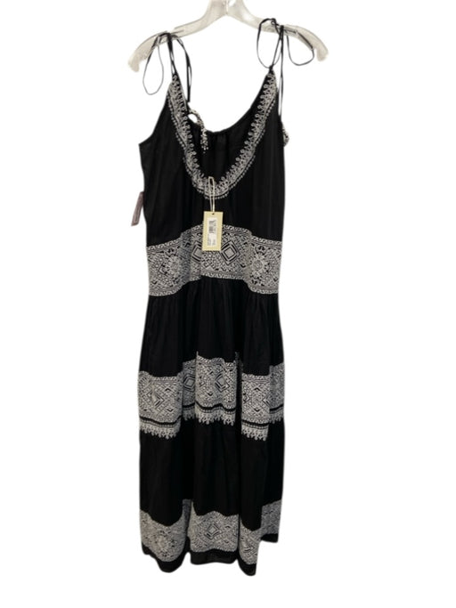 Ramy Brook Size Large Black & White Cotton Sleeveless Cross Stitch Maxi Dress Black & White / Large