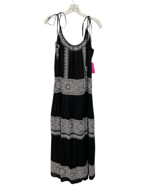 Ramy Brook Size Large Black & White Cotton Sleeveless Cross Stitch Maxi Dress Black & White / Large
