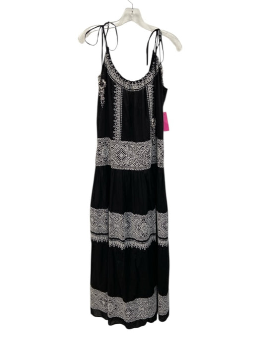 Ramy Brook Size Large Black & White Cotton Sleeveless Cross Stitch Maxi Dress Black & White / Large