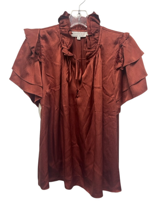 Hunter Bell Size M Burgundy Silk Ruffled V Neck Blouse Top Burgundy / M