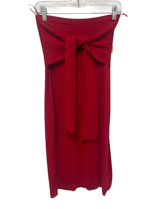 Proenza Schouler Size M Red Knit Linen Pointelle Tie Front Midi Skirt Skirt Red / M