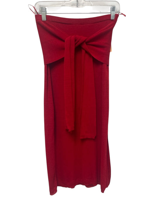 Proenza Schouler Size M Red Knit Linen Pointelle Tie Front Midi Skirt Skirt Red / M