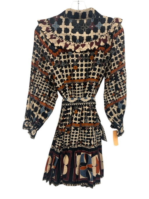 Cleobella Size M Brown Multi Cotton Ruffled Button Up Mini Dress Dress Brown Multi / M