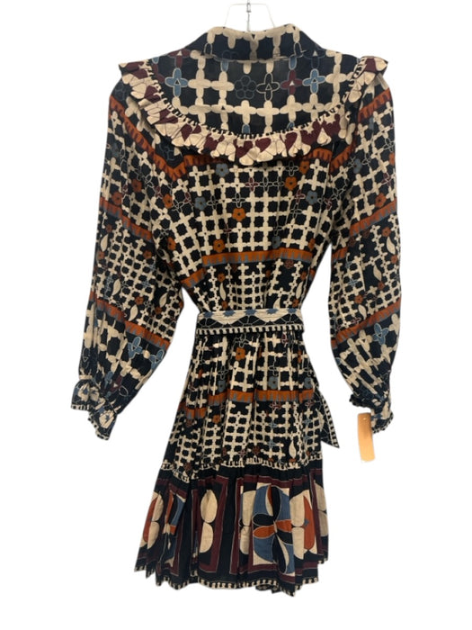 Cleobella Size M Brown Multi Cotton Ruffled Button Up Mini Dress Dress Brown Multi / M