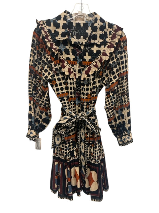Cleobella Size M Brown Multi Cotton Ruffled Button Up Mini Dress Dress Brown Multi / M