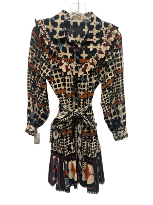 Cleobella Size M Brown Multi Cotton Ruffled Button Up Mini Dress Dress Brown Multi / M
