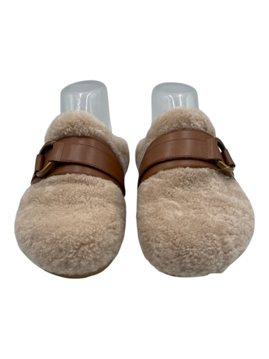 Chloe Shoe Size 37 Beige Plush Tan Leather Buckle Mules Shoes Beige / 37