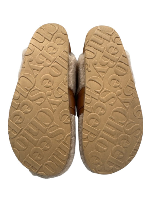 Chloe Shoe Size 37 Beige Plush Tan Leather Buckle Mules Shoes Beige / 37