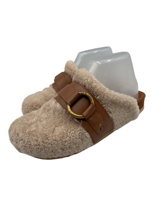 Chloe Shoe Size 37 Beige Plush Tan Leather Buckle Mules Shoes Beige / 37