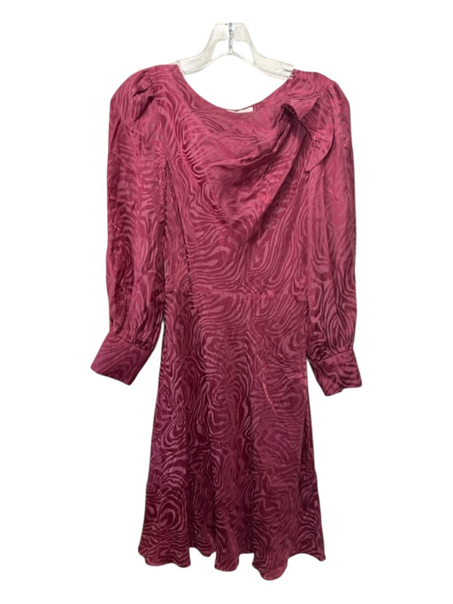 Rebecca Taylor Size 2 Pink Silk Blend Long Sleeve Zebra Stripe Wide Neck Dress Pink / 2