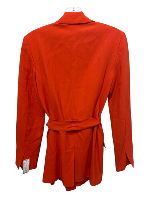 Theory Size 4 Red Orange Acetate Blend Lapels Faux Pockets Midi Sash Inc Coat Red Orange / 4