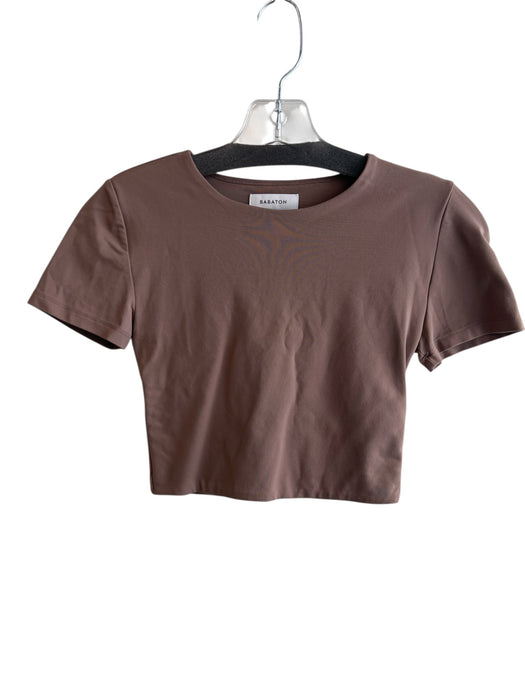 Babaton Size S Brown Nylon & Elastane Stretch Solid Cropped Baby Tee Top Brown / S