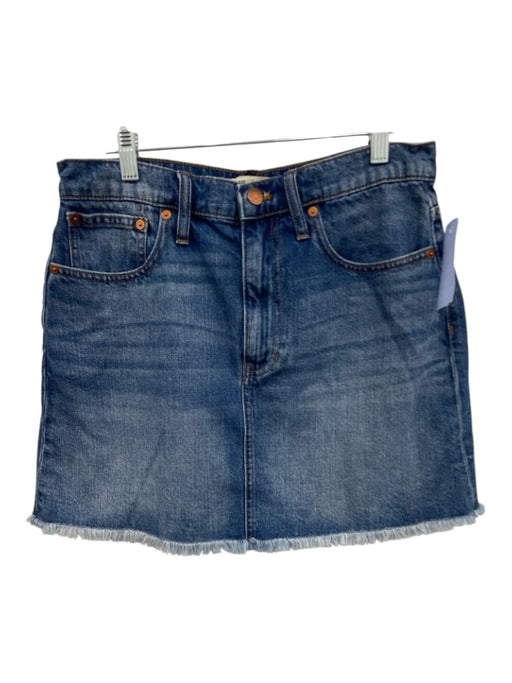 Madewell Size 29 Medium Wash Cotton Denim Zip Fly Fringe Hem Mini Skirt Medium Wash / 29