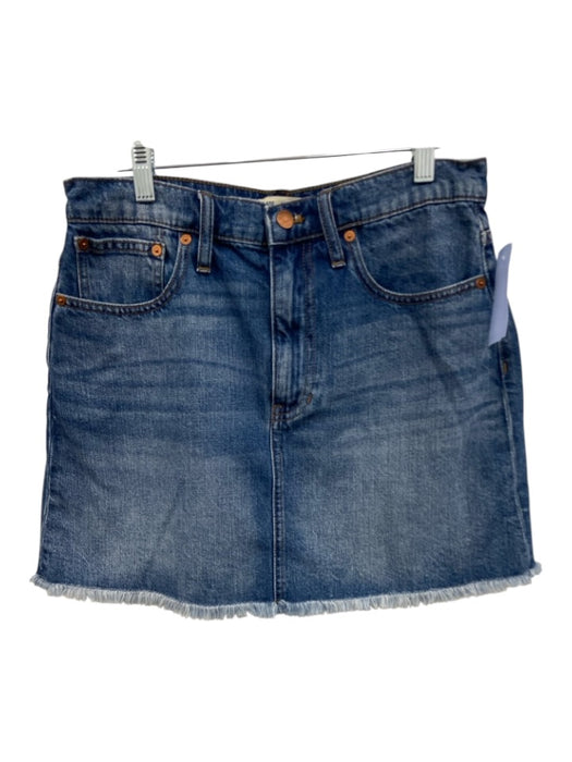 Madewell Size 29 Medium Wash Cotton Denim Zip Fly Fringe Hem Mini Skirt Medium Wash / 29