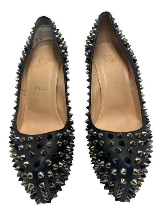 Christian Louboutin Shoe Size 40 Black & Gold Leather Spike Detail Shoes Black & Gold / 40