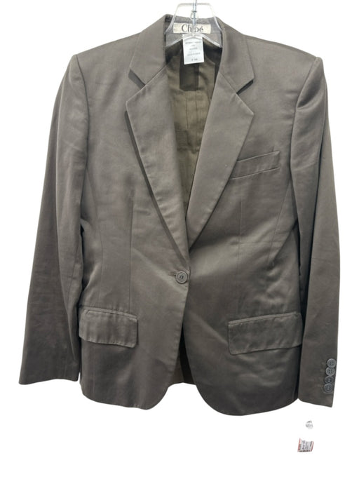 Chloe Size 38 Green Cotton 1 Button Pockets Blazer Jacket Green / 38