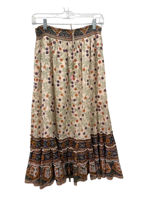 Bell by Alica Bell Size M Cream multi Cotton & Silk Elastic Waist Floral Skirt Cream multi / M