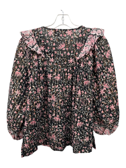 Cleobella Size S Black, Pink, White Cotton Shimmer Detail Floral Tassel Top Black, Pink, White / S