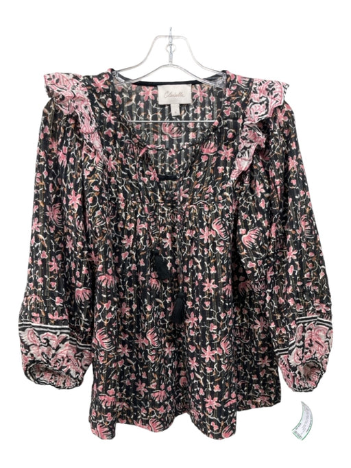 Cleobella Size S Black, Pink, White Cotton Shimmer Detail Floral Tassel Top Black, Pink, White / S