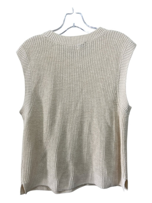 Faherty Size M Cream Linen Blend Knit Sleeveless Scoop Neck Ribbed Trim Top Cream / M