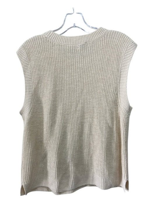 Faherty Size M Cream Linen Blend Knit Sleeveless Scoop Neck Ribbed Trim Top Cream / M