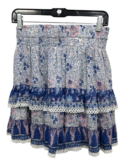 Bell by Alica Bell Size Large Blue & Pink Cotton & Silk Smocked Waist Band Skirt Blue & Pink / Large