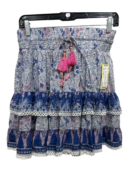 Bell by Alica Bell Size Large Blue & Pink Cotton & Silk Smocked Waist Band Skirt Blue & Pink / Large