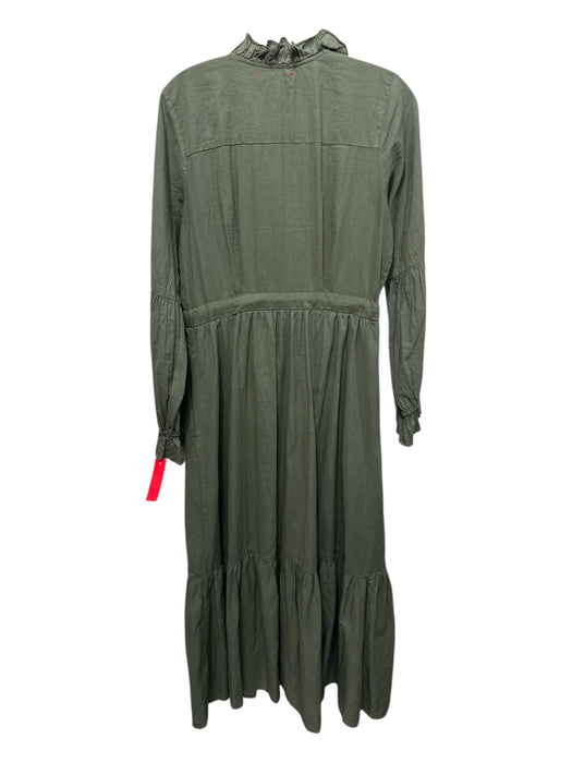 XiRENA Size Medium Olive Green Cotton Long Sleeve Button Front Tiered Midi Dress Olive Green / Medium